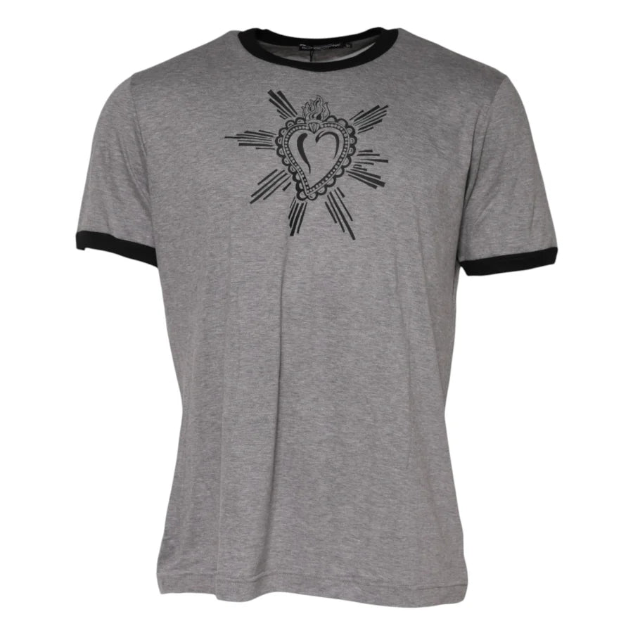 Dolce &amp; Gabbana Gray Sacred Heart Cotton Crew Neck T-shirt