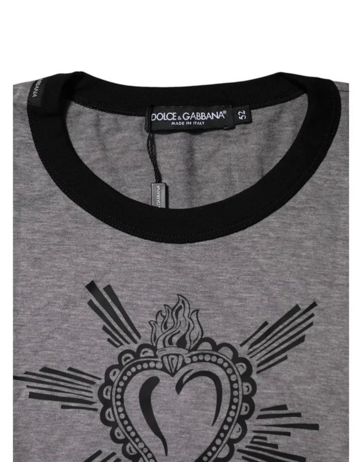 Dolce &amp; Gabbana Gray Sacred Heart Cotton Crew Neck T-shirt