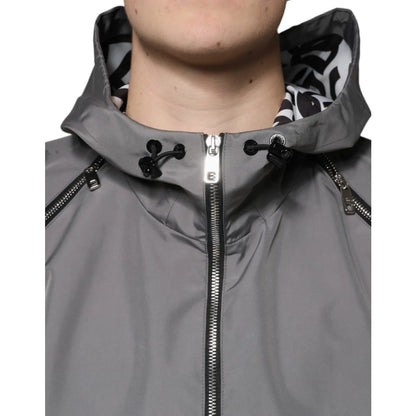 Dolce Gabbana Gray Sensation Logo Zip Jacket with Hood &