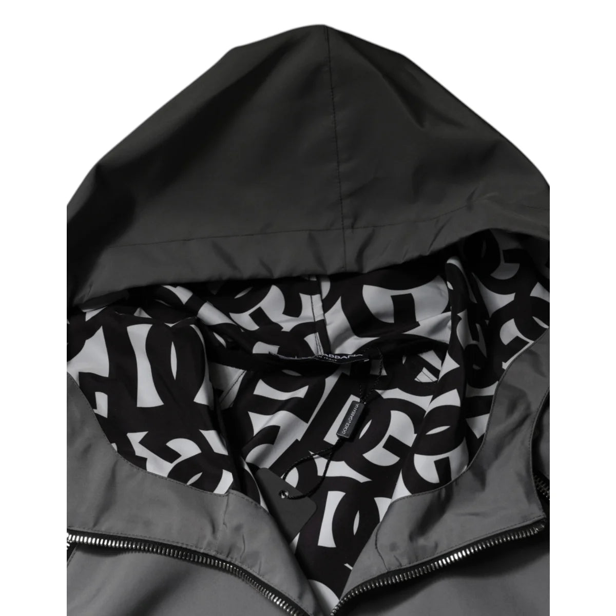 Dolce Gabbana Gray Sensation Logo Zip Jacket with Hood &