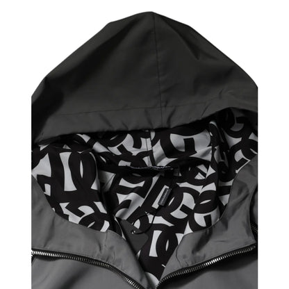 Dolce Gabbana Gray Sensation Logo Zip Jacket with Hood &