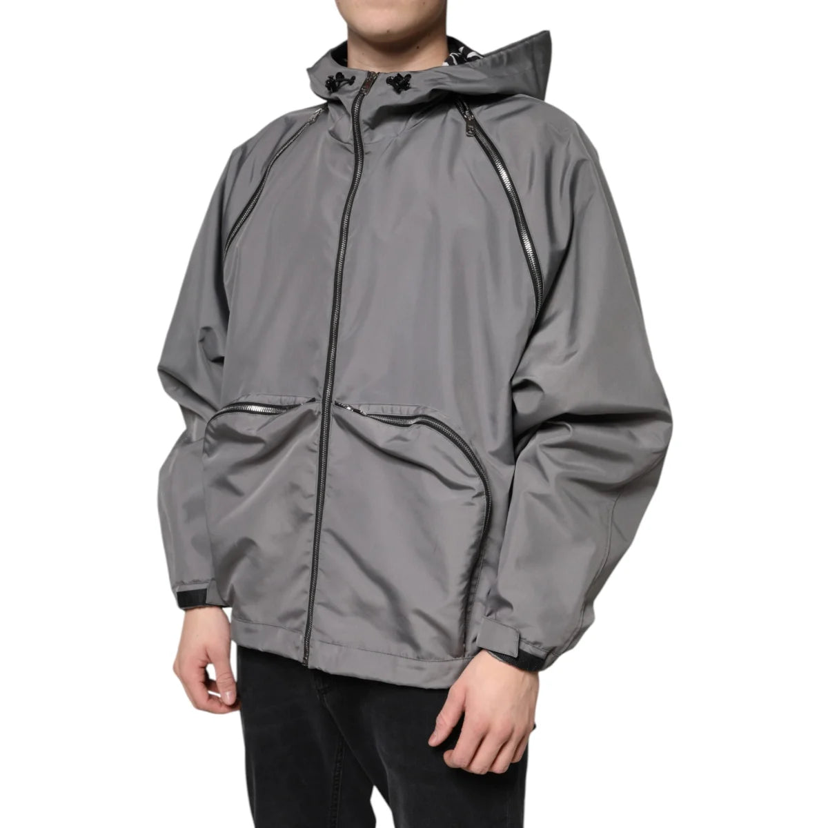 Dolce Gabbana Gray Sensation Logo Zip Jacket with Hood &