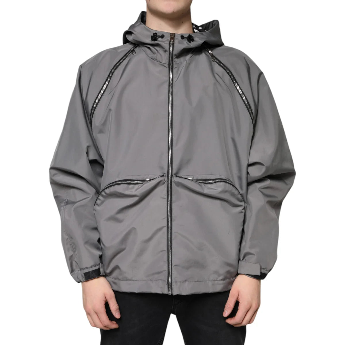 Dolce Gabbana Gray Sensation Logo Zip Jacket with Hood &