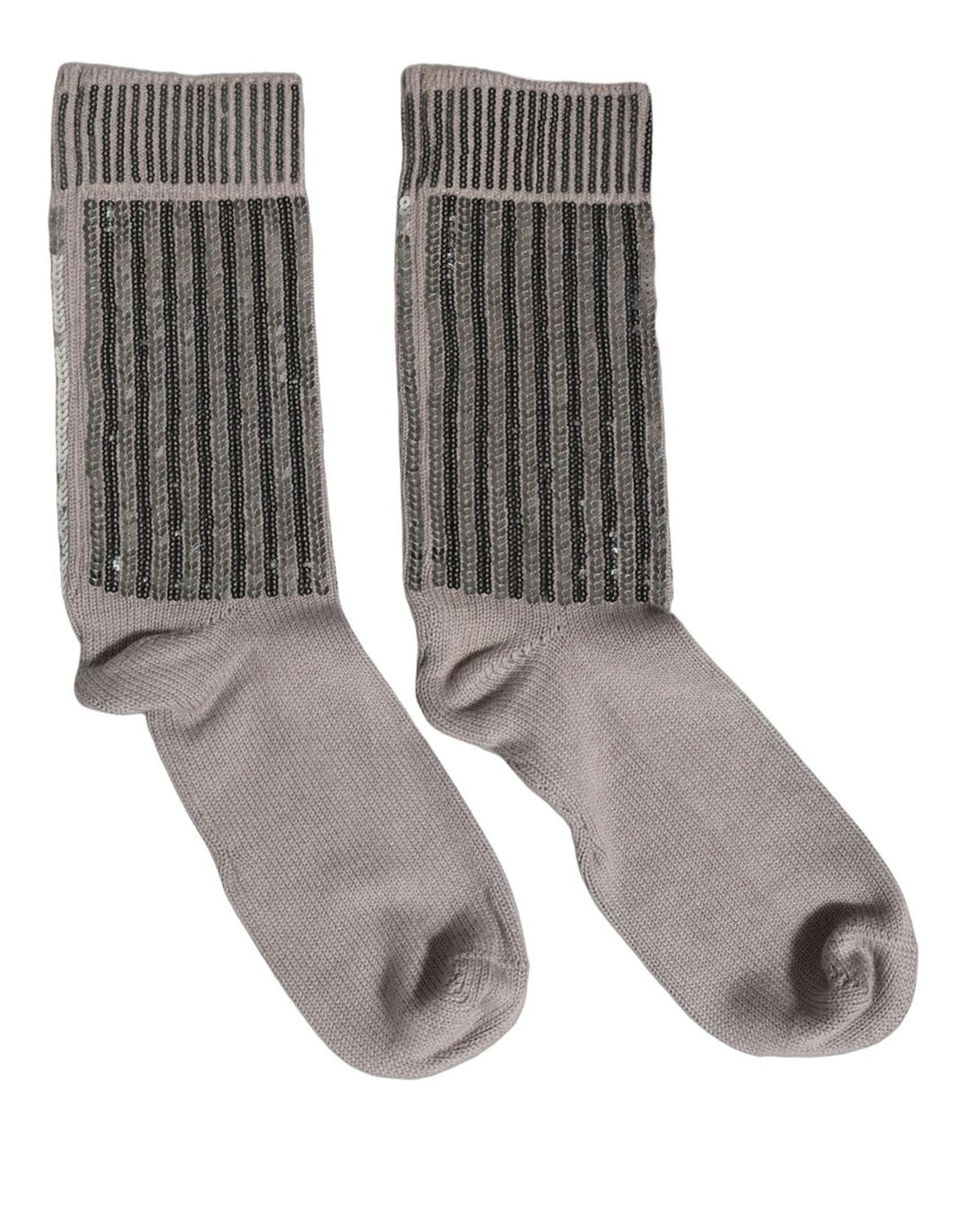 Dolce &amp; Gabbana Gray Sequin Cotton Knit Mid Calf Accessory Socks