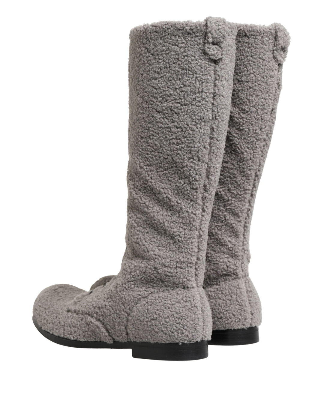 Dolce &amp; Gabbana Gray Shearling Lace Up Knee High Boots Shoes