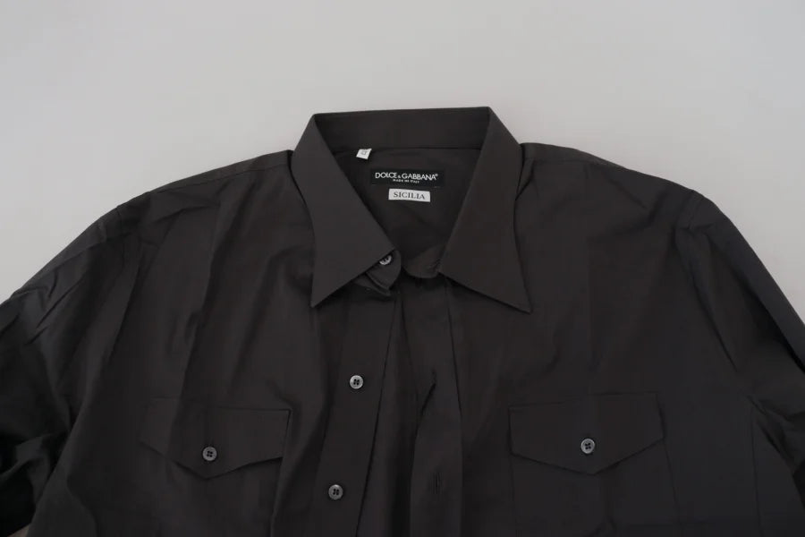 Dolce &amp; Gabbana Gray SICILIA Slim Fit Stretch Dress Shirt