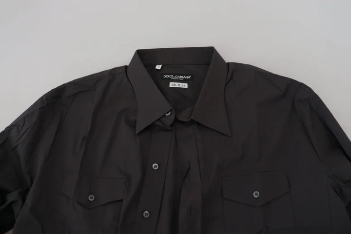 Dolce &amp; Gabbana Gray SICILIA Slim Fit Stretch Dress Shirt