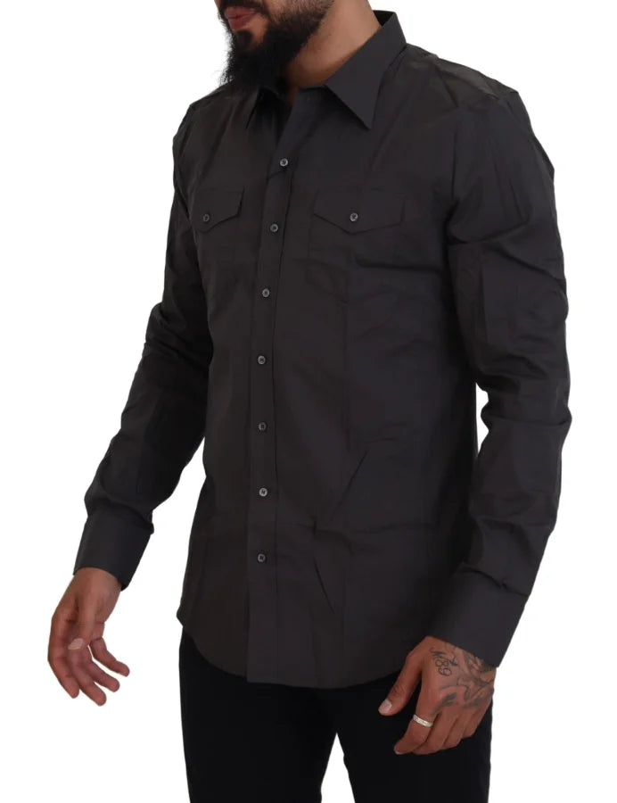 Dolce &amp; Gabbana Gray SICILIA Slim Fit Stretch Dress Shirt