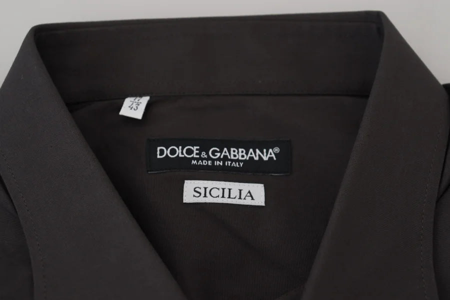 Dolce &amp; Gabbana Gray SICILIA Slim Fit Stretch Dress Shirt