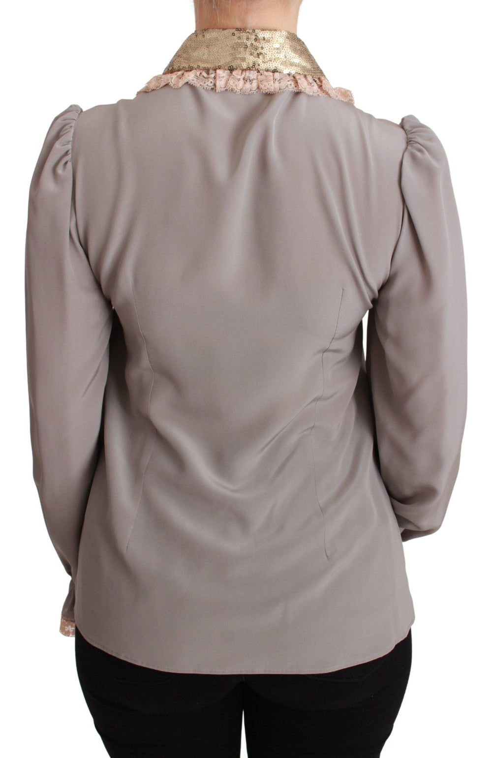 Dolce & Gabbana Blouses - Women’s Gray Silk Gold Sequin Lace Blouse Shirt