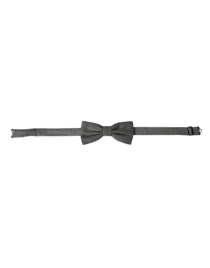 Dolce &amp; Gabbana Gray Silk Patterned Adjustable Neck Men Papillon Bow Tie