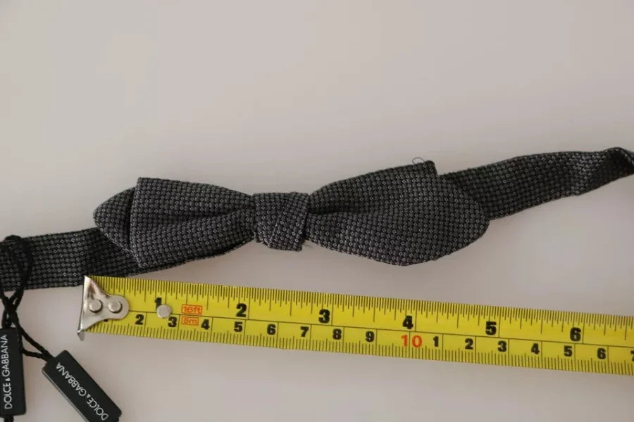 Dolce &amp; Gabbana Gray Silk Patterned Mens Necktie Bow Tie