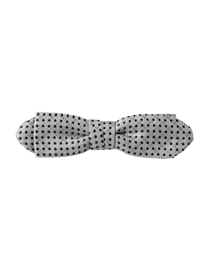 Dolce &amp; Gabbana Gray Silk Polka Dot Adjustable Neck Men Papillon Bow Tie
