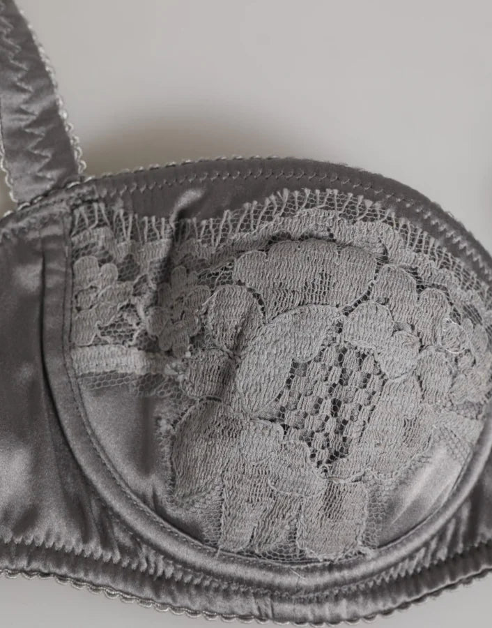 Dolce &amp; Gabbana Gray Silk Underwired Balconette Bra Underwear