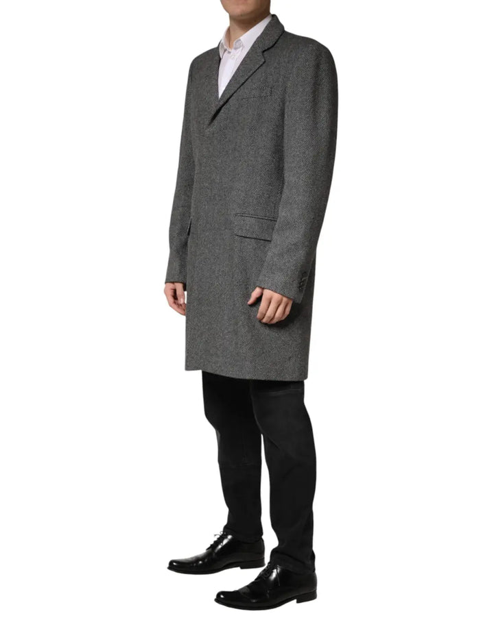 Dolce &amp; Gabbana Gray Single Breasted Men Trench Coat Jacket