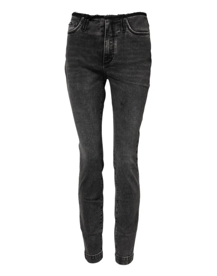 Dolce &amp; Gabbana Gray Skinny Cotton Mid Waisted Denim Jeans