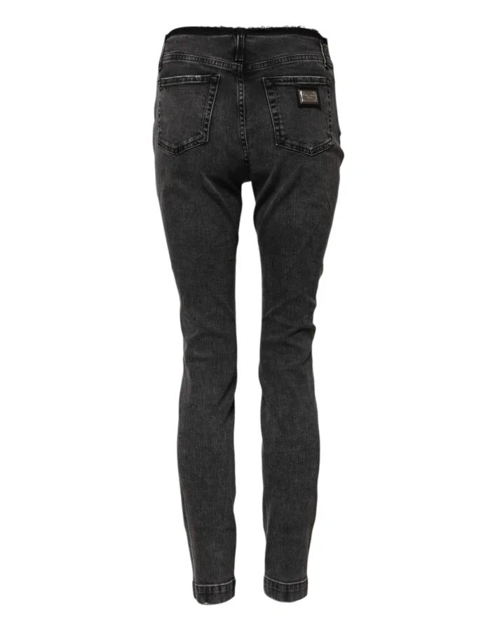 Dolce &amp; Gabbana Gray Skinny Cotton Mid Waisted Denim Jeans