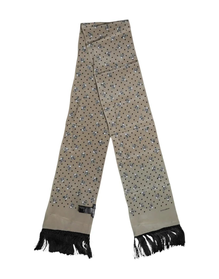 Dolce &amp; Gabbana Gray Skulls Silk Fringes Men Foulard Scarf