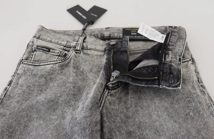 Dolce &amp; Gabbana Gray Slim Fit Wash Stretch Cotton Denim Jeans