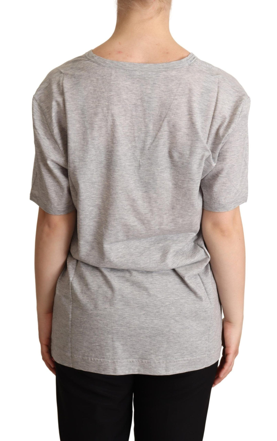 Dolce &amp; Gabbana - Gray Solid 100% Cotton V-neck Top T-shirt