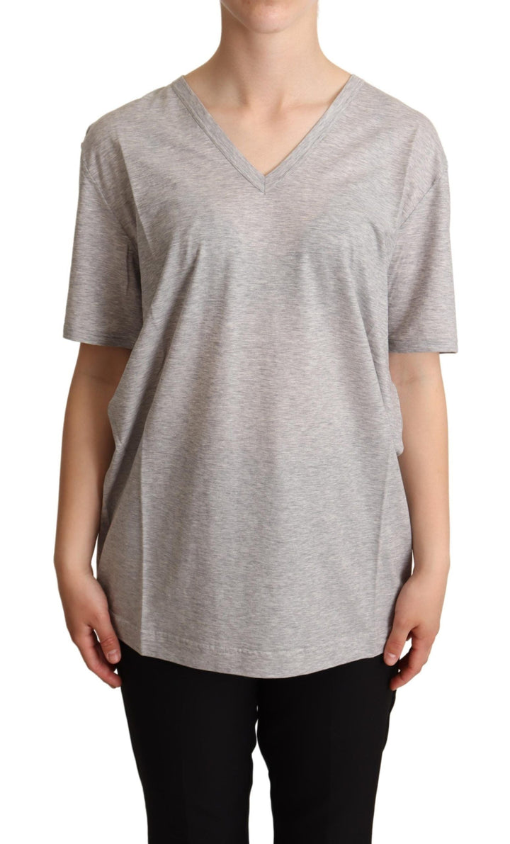 Dolce &amp; Gabbana - Gray Solid 100% Cotton V-neck Top T-shirt