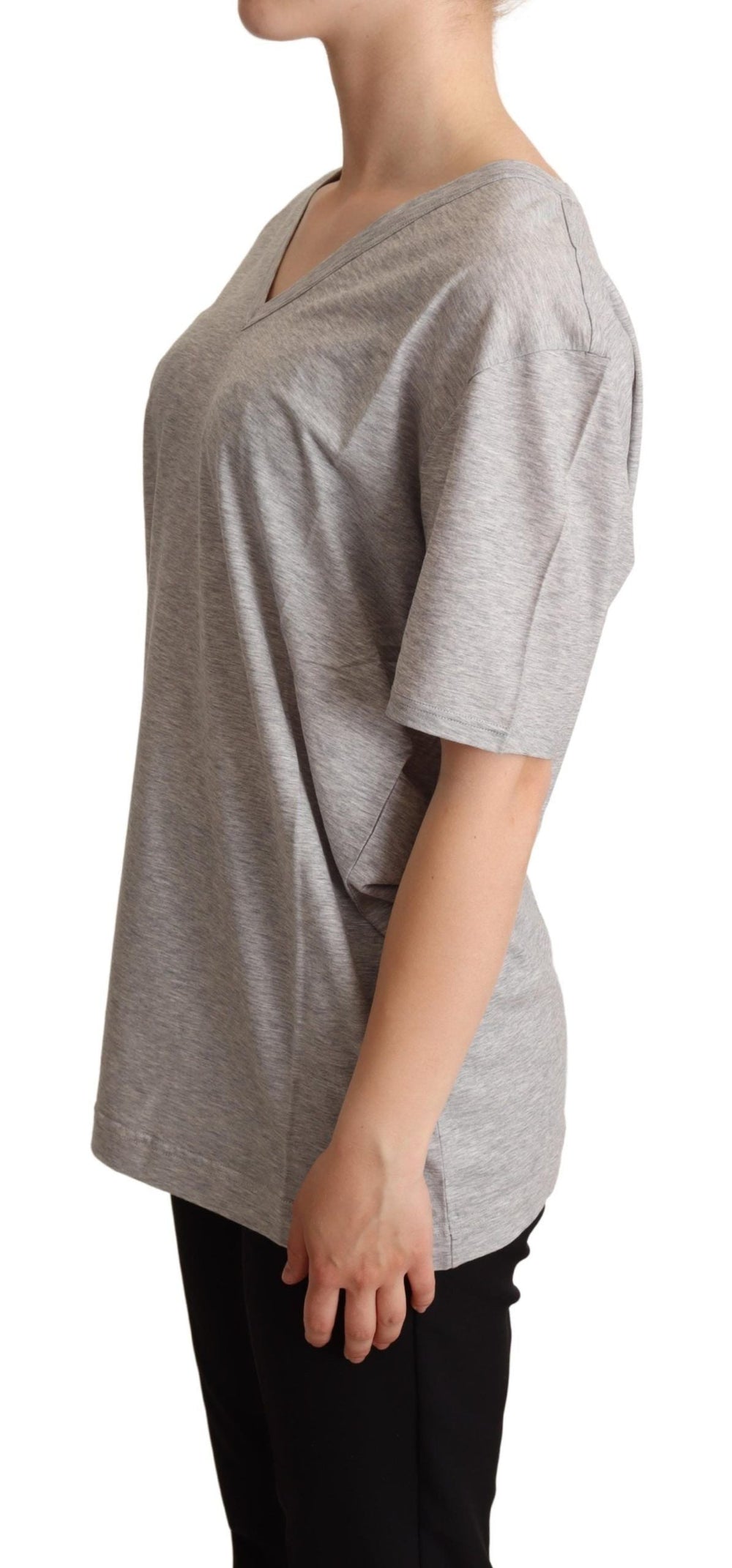 Dolce & Gabbana - Gray Solid 100% Cotton V-neck Top T-shirt