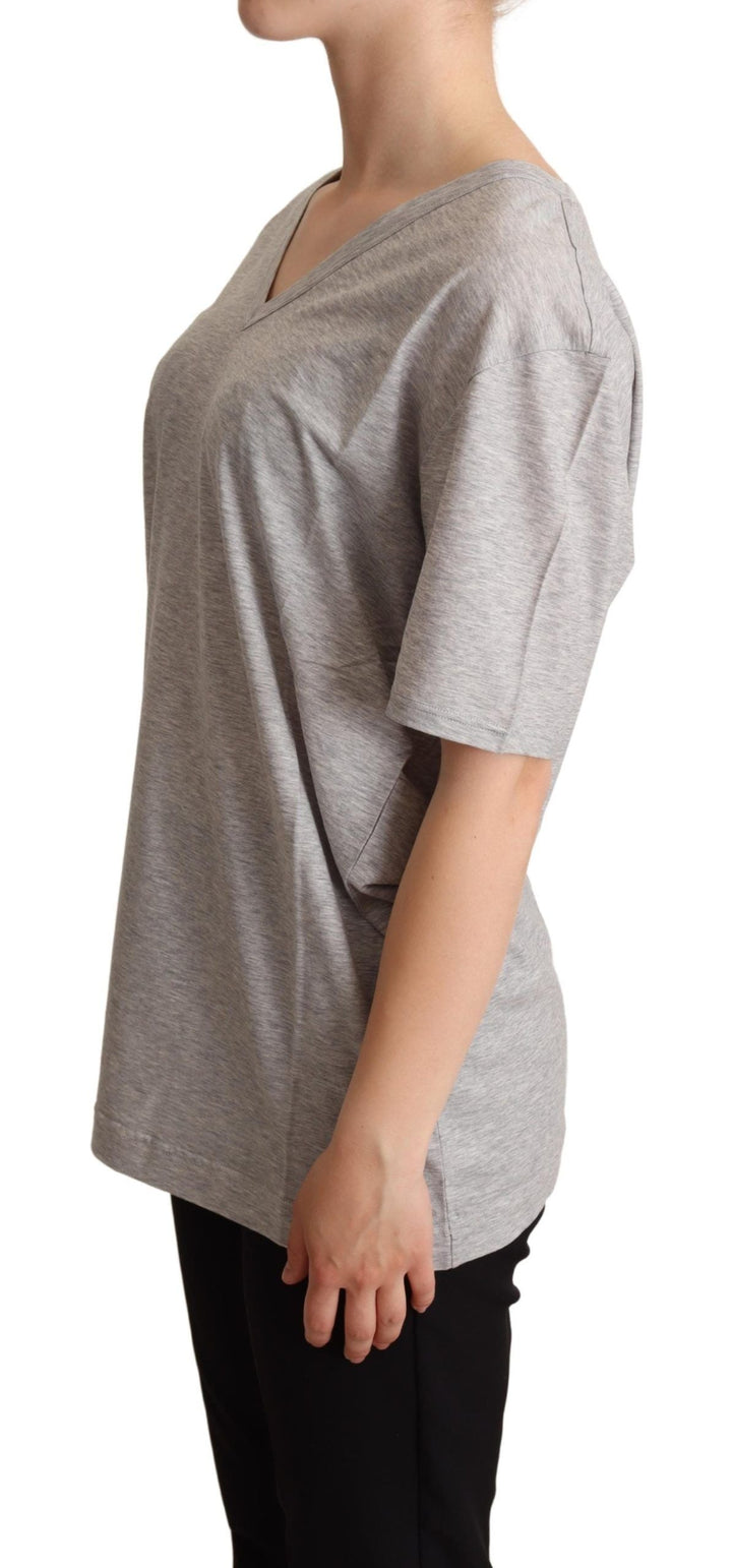 Dolce &amp; Gabbana - Gray Solid 100% Cotton V-neck Top T-shirt