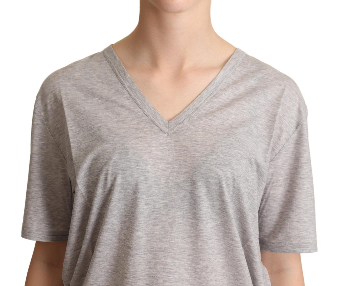 Dolce &amp; Gabbana - Gray Solid 100% Cotton V-neck Top T-shirt