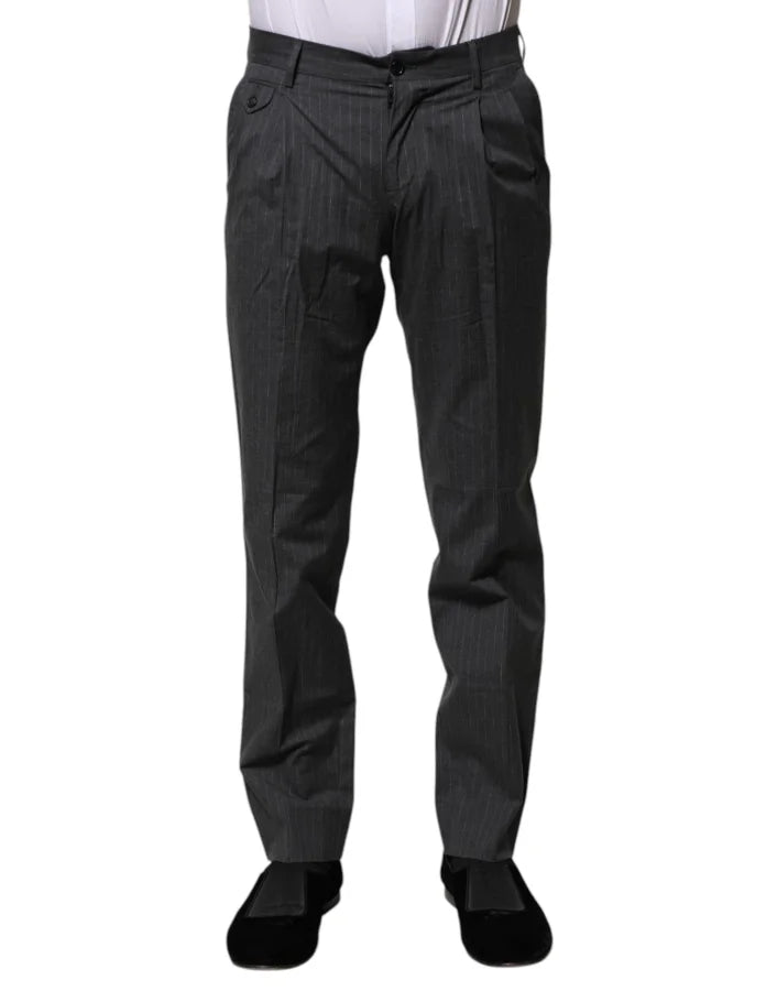 Dolce &amp; Gabbana Gray Striped Cotton Formal Pants