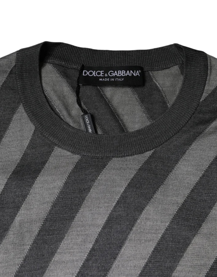 Dolce &amp; Gabbana Gray Stripes Long Sleeve Round Neck Pullover Sweater