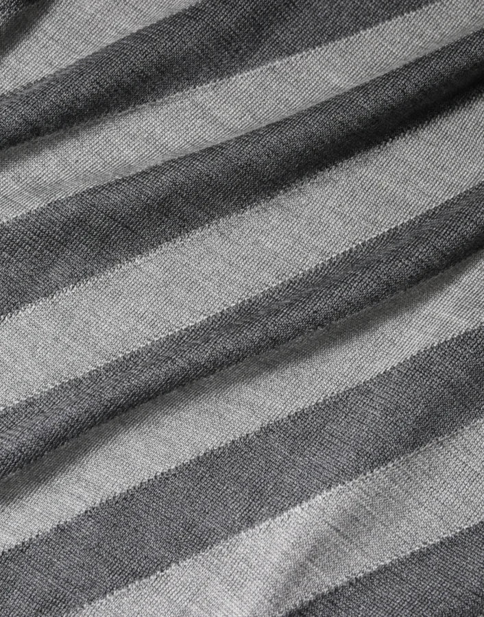 Dolce &amp; Gabbana Gray Stripes Long Sleeve Round Neck Pullover Sweater