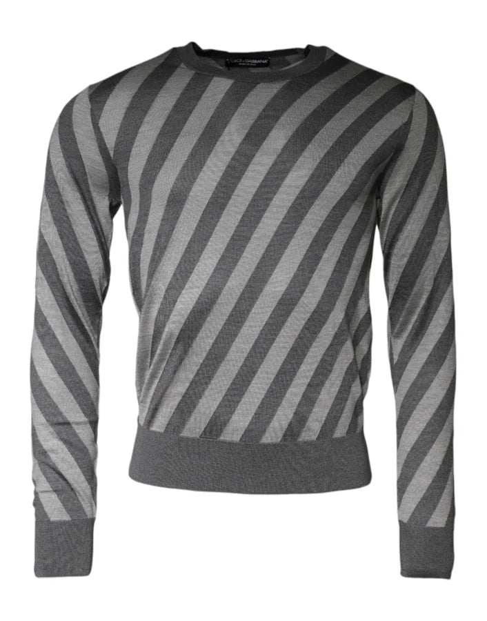 Dolce &amp; Gabbana Gray Stripes Long Sleeve Round Neck Pullover Sweater