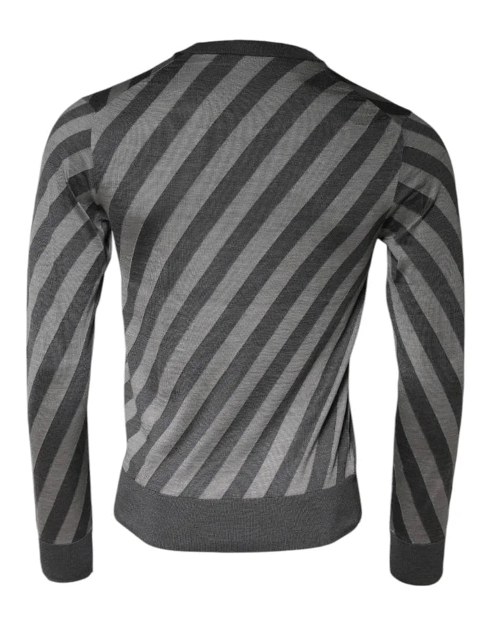 Dolce &amp; Gabbana Gray Stripes Long Sleeve Round Neck Pullover Sweater