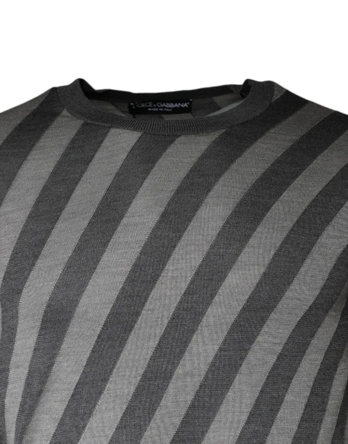 Dolce &amp; Gabbana Gray Stripes Long Sleeve Round Neck Pullover Sweater