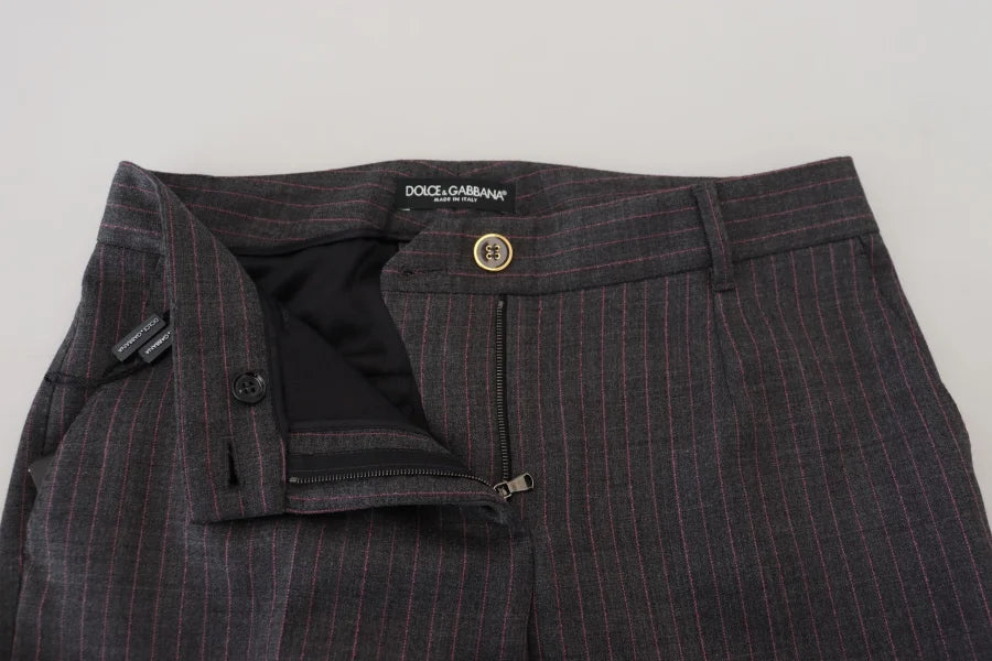 Dolce &amp; Gabbana Gray Stripes Wool Tapered Women Pants