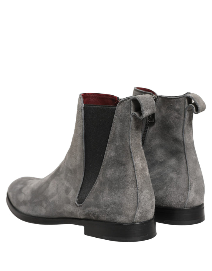 Dolce &amp; Gabbana Gray Suede Leather Chelsea Boots Shoes