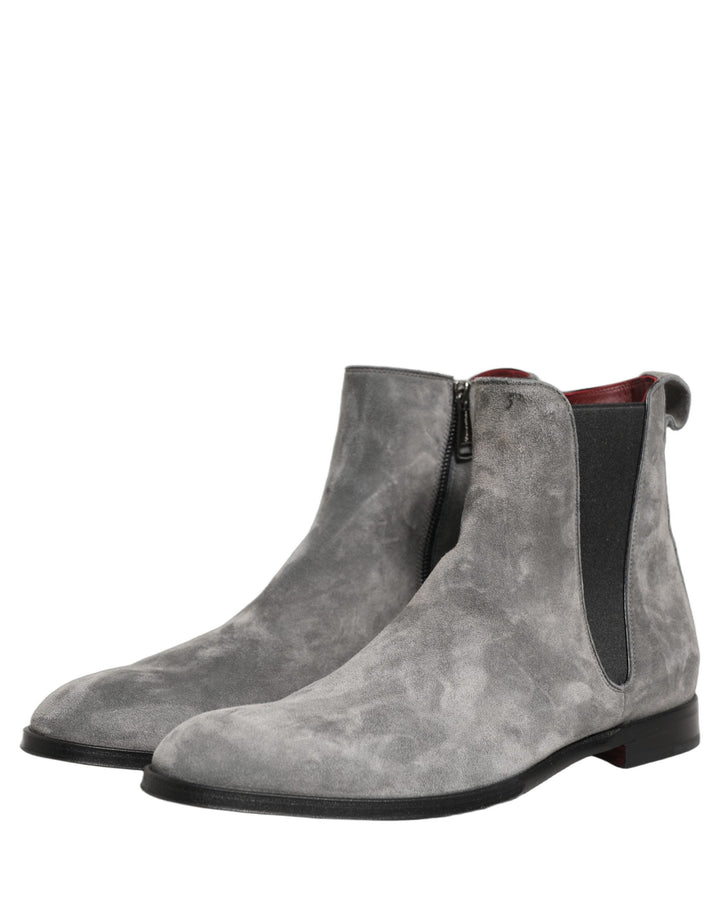 Dolce &amp; Gabbana Gray Suede Leather Chelsea Boots Shoes