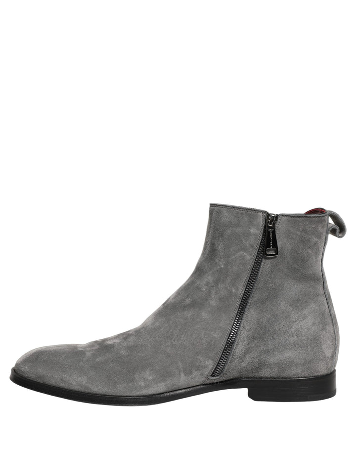 Dolce &amp; Gabbana Gray Suede Leather Chelsea Boots Shoes