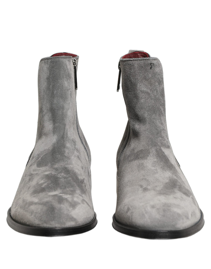 Dolce &amp; Gabbana Gray Suede Leather Chelsea Boots Shoes