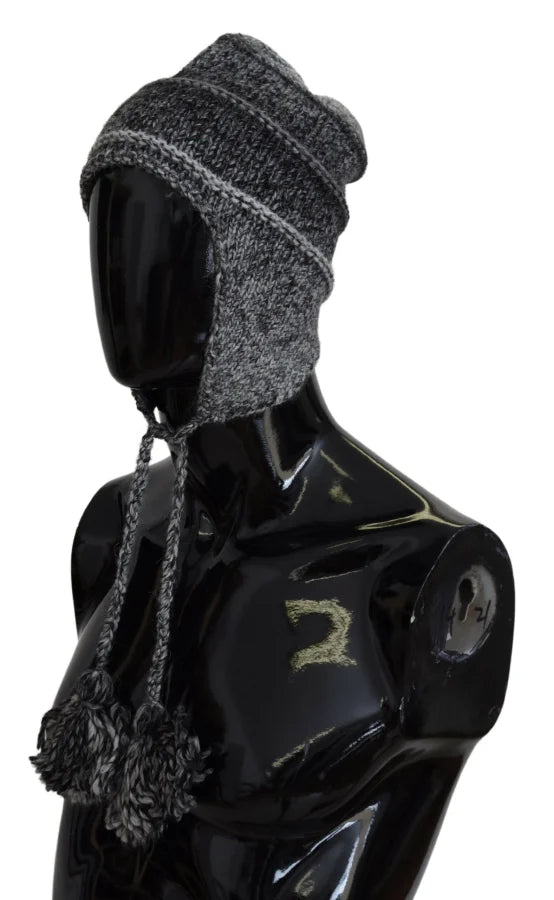 Dolce &amp; Gabbana Gray Warm Fleece Ear Flaps Knit Beanie Hat