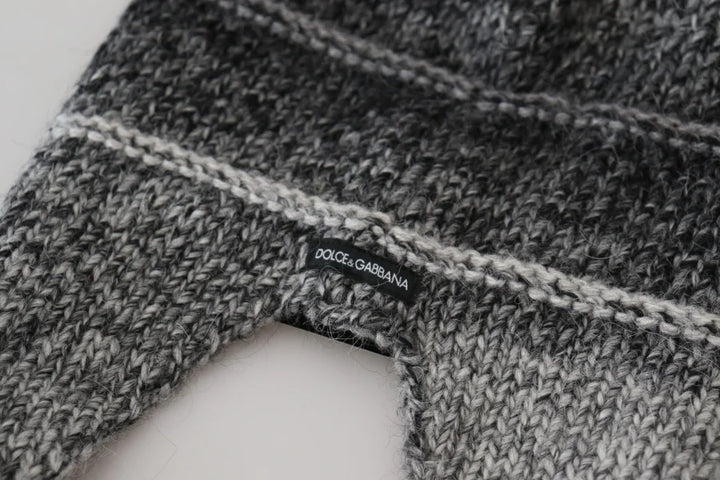 Dolce &amp; Gabbana Gray Warm Fleece Ear Flaps Knit Beanie Hat