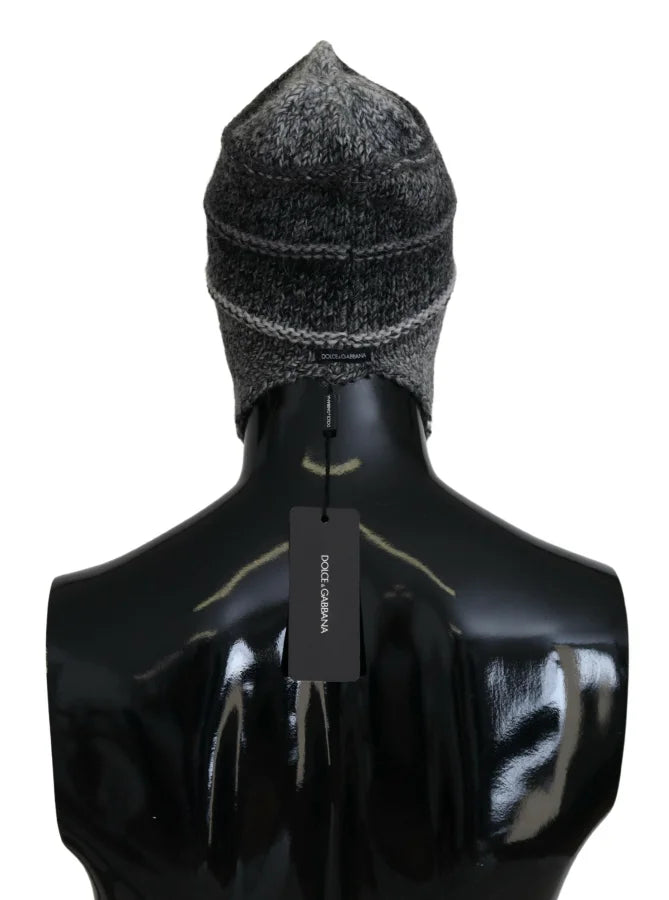 Dolce &amp; Gabbana Gray Warm Fleece Ear Flaps Knit Beanie Hat