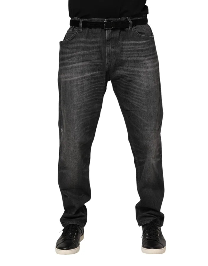 Dolce &amp; Gabbana Gray Washed Cotton Loose Denim Jeans