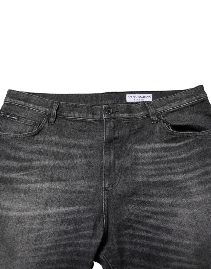 Dolce &amp; Gabbana Gray Washed Cotton Loose Denim Jeans