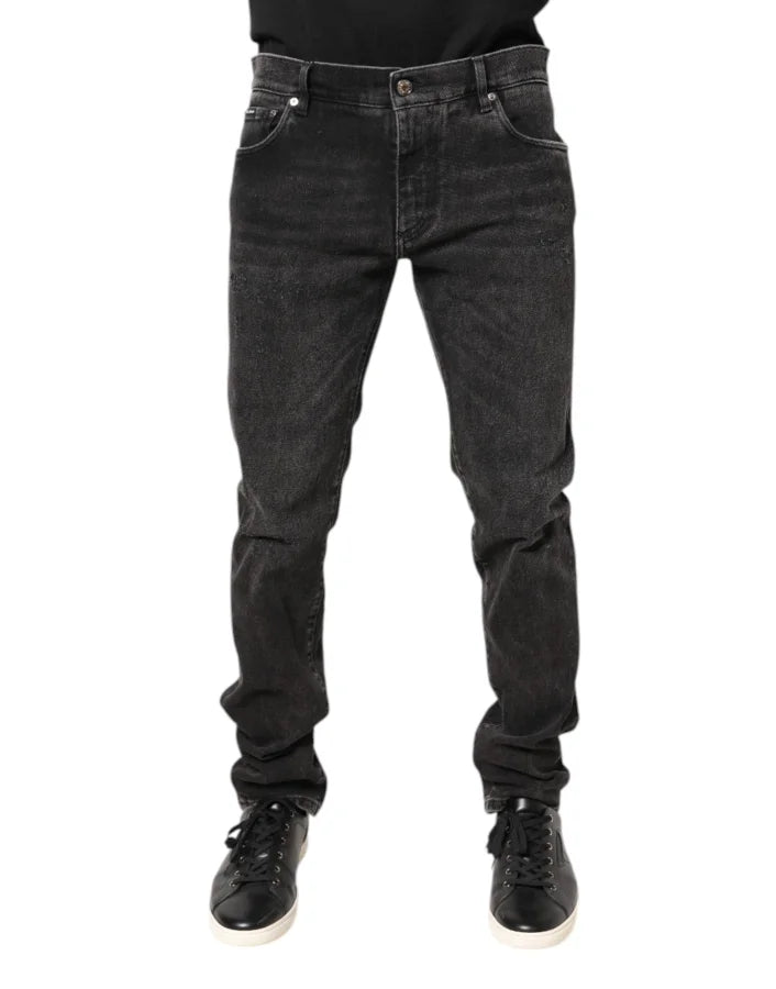 Dolce &amp; Gabbana Gray Washed Cotton Skinny Denim Jeans
