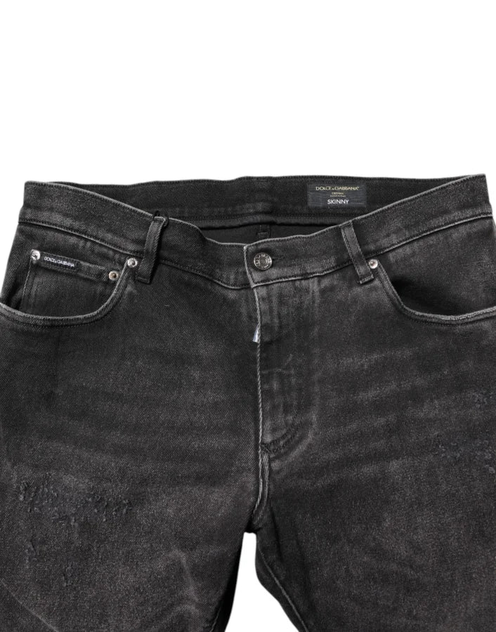 Dolce &amp; Gabbana Gray Washed Cotton Skinny Denim Jeans