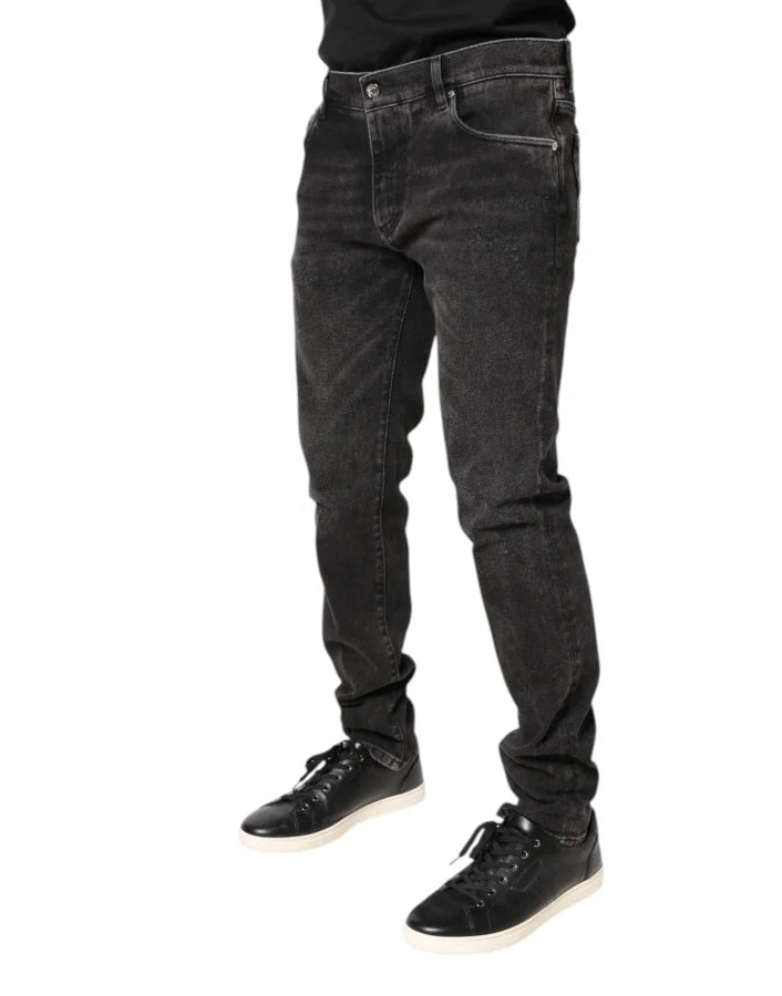 Dolce &amp; Gabbana Gray Washed Cotton Skinny Denim Jeans