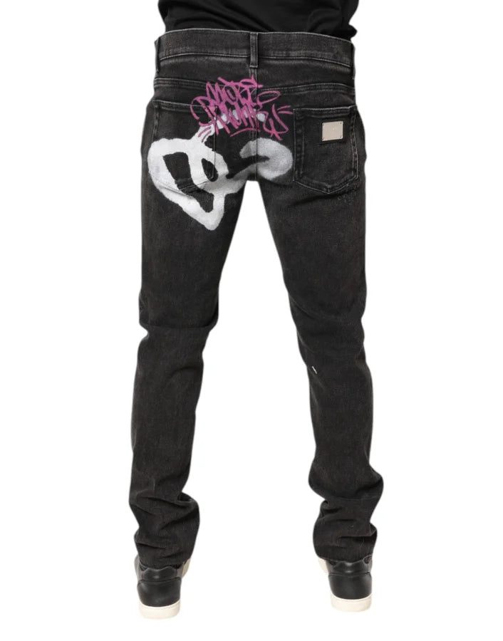 Dolce &amp; Gabbana Gray Washed Cotton Skinny Denim Jeans