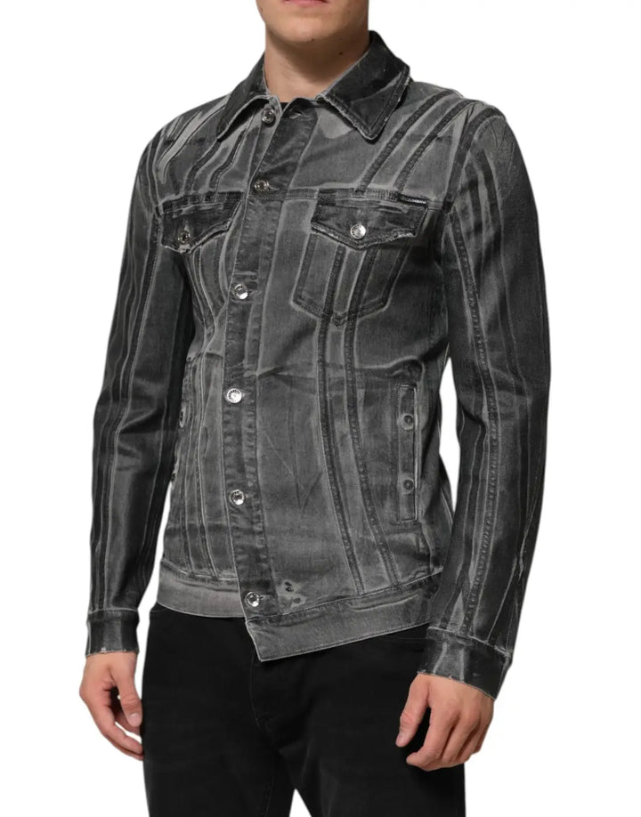 Dolce &amp; Gabbana Gray Washed Cotton Stretch Denim Jacket