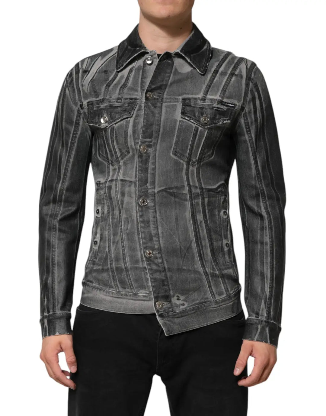 Dolce &amp; Gabbana Gray Washed Cotton Stretch Denim Jacket